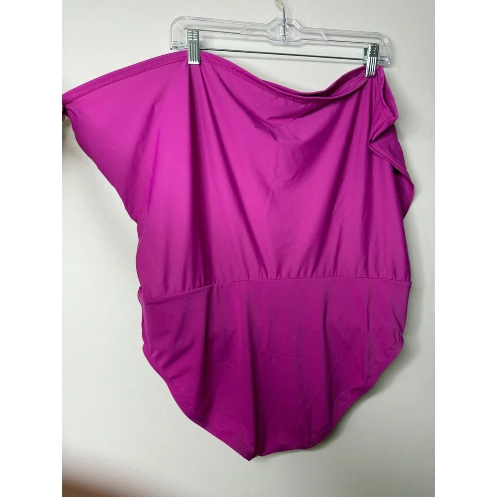 Susan Graver Soleil V-Neck Tankini with Skirt Fuchsia Shibori‎ 14 {#135-R